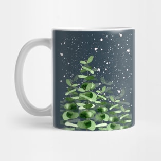 Green Eucalyptus Leaves in Snowy Night Mug